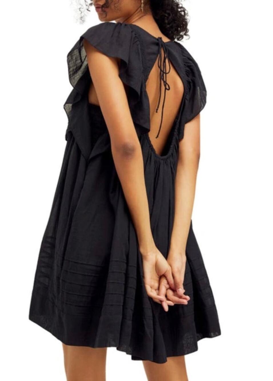 Free People Hailey Ruffle Babydoll Mini Dress Black XL